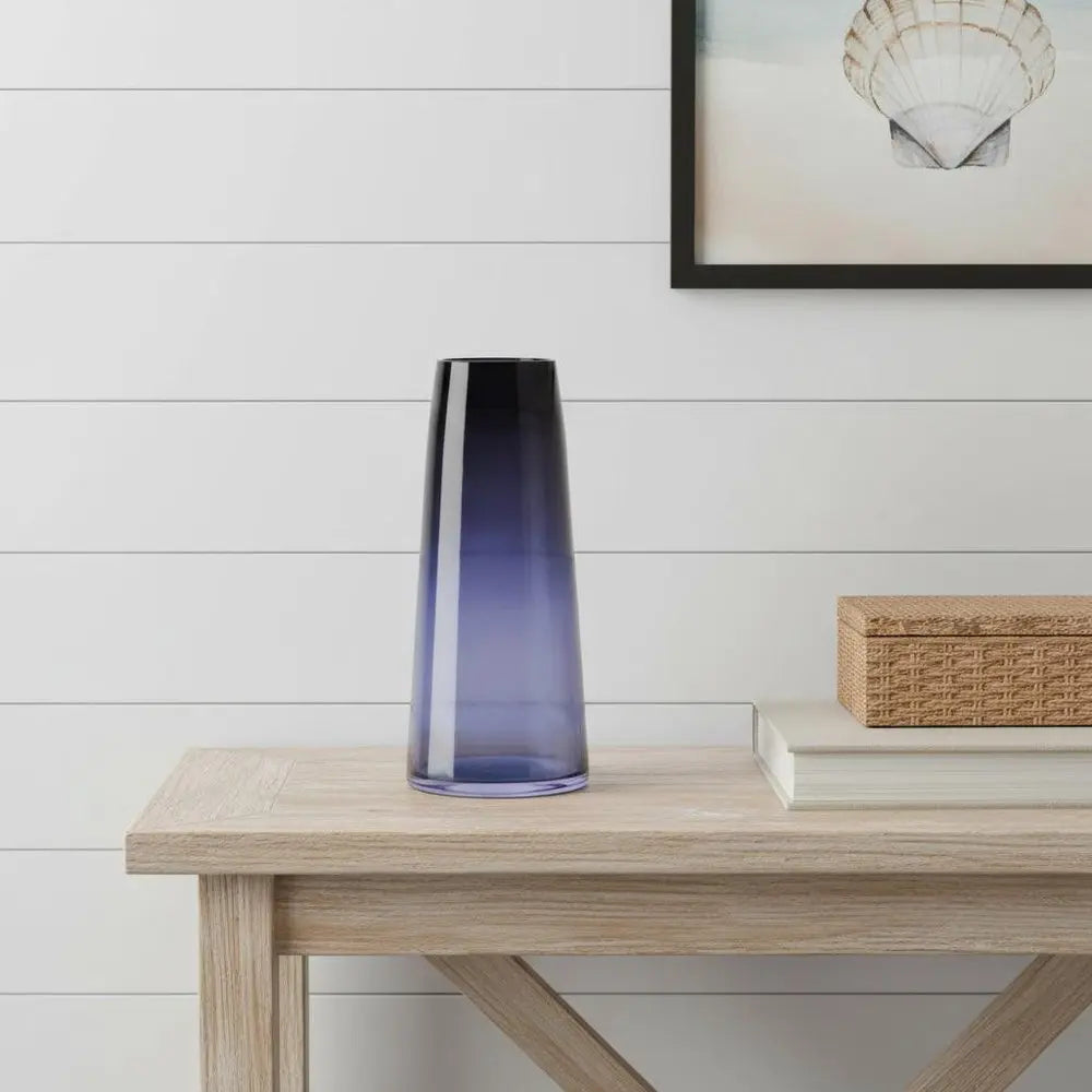 13" Blue Round Glass Table Vase - NOBLE HOME INTERIORS