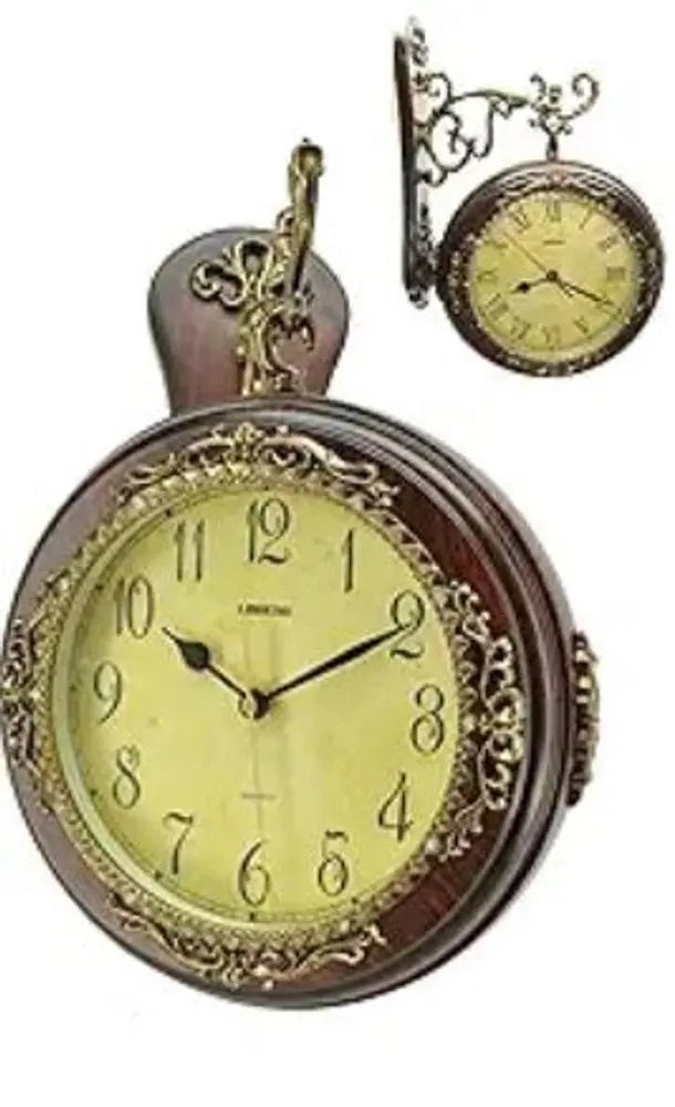 13" Brown Gold And Yellow Resin and Wood Silent Analog Ornate Round Wall Clock - NOBLE HOME INTERIORS