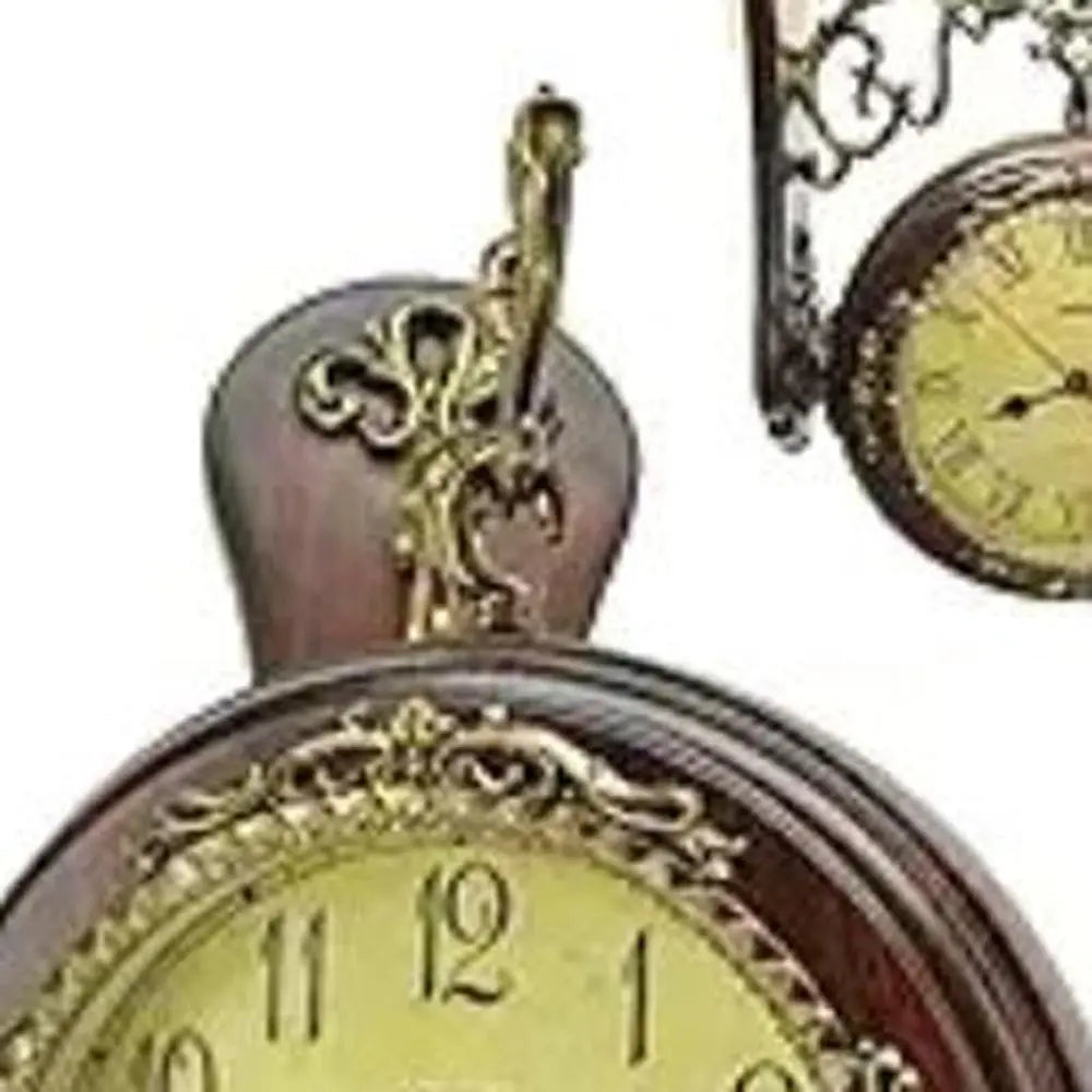 13" Brown Gold And Yellow Resin and Wood Silent Analog Ornate Round Wall Clock - NOBLE HOME INTERIORS