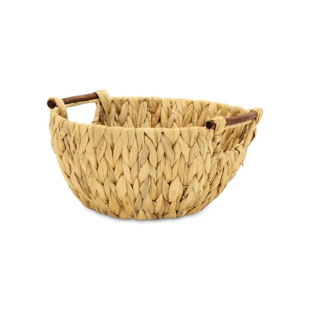 13" Brown Water Hyacinth And Metal Basket - NOBLE HOME INTERIORS