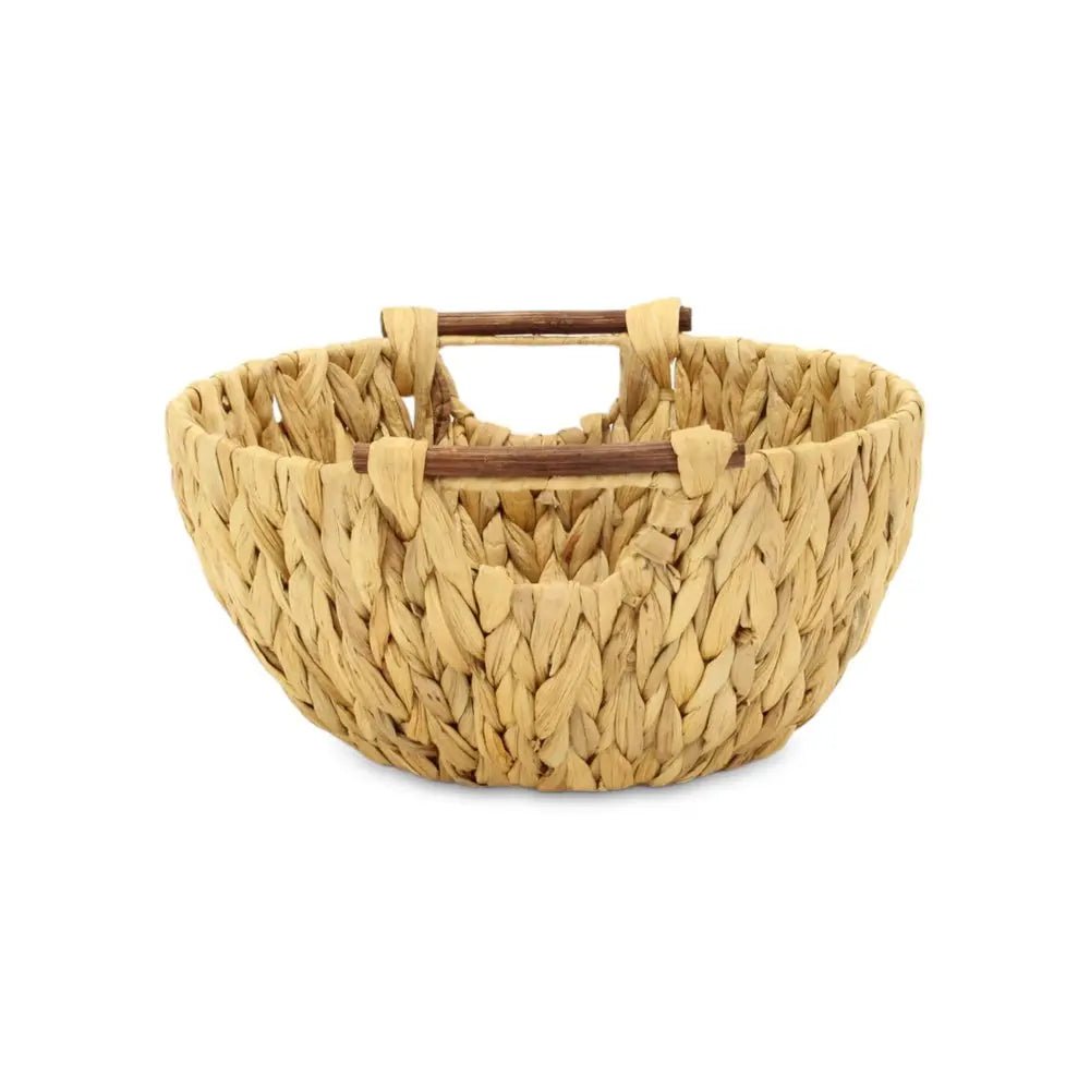 13" Brown Water Hyacinth And Metal Basket - NOBLE HOME INTERIORS