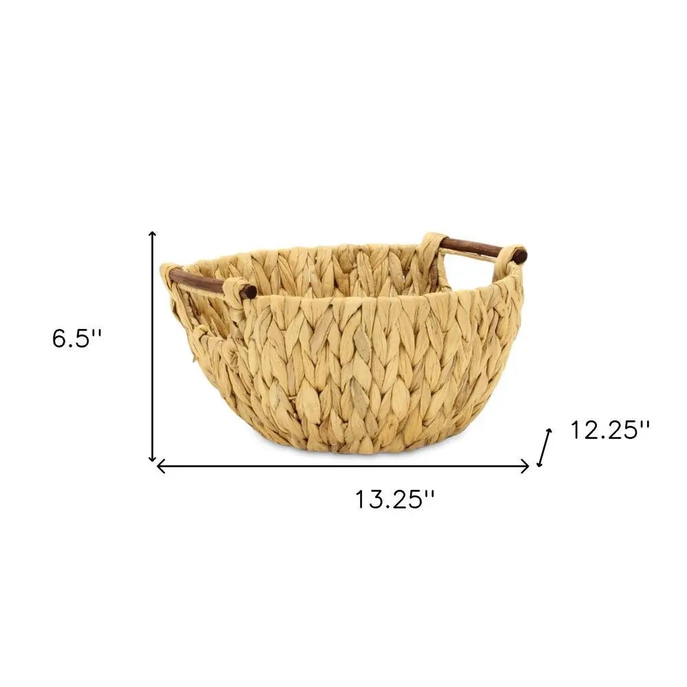 13" Brown Water Hyacinth And Metal Basket - NOBLE HOME INTERIORS