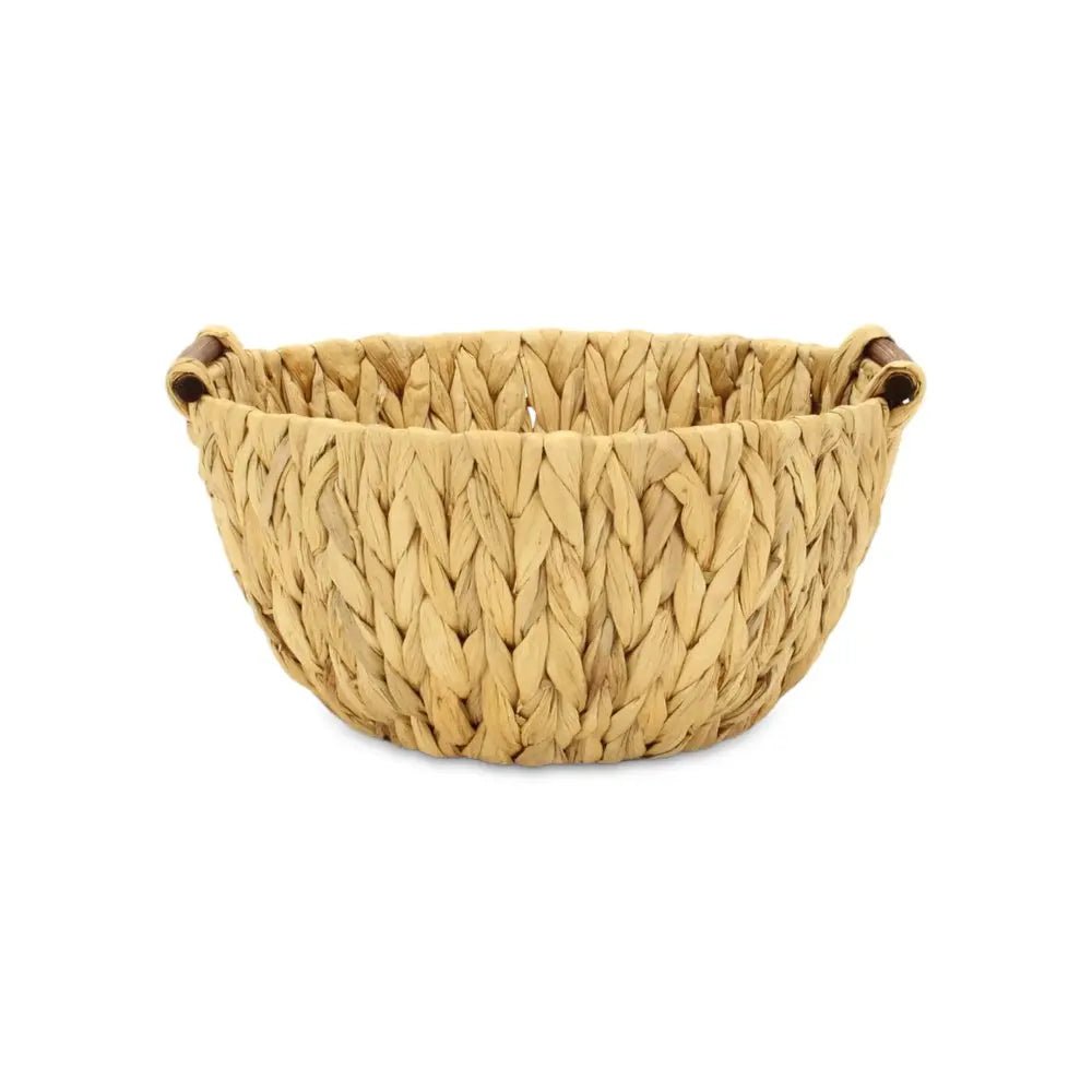 13" Brown Water Hyacinth And Metal Basket - NOBLE HOME INTERIORS