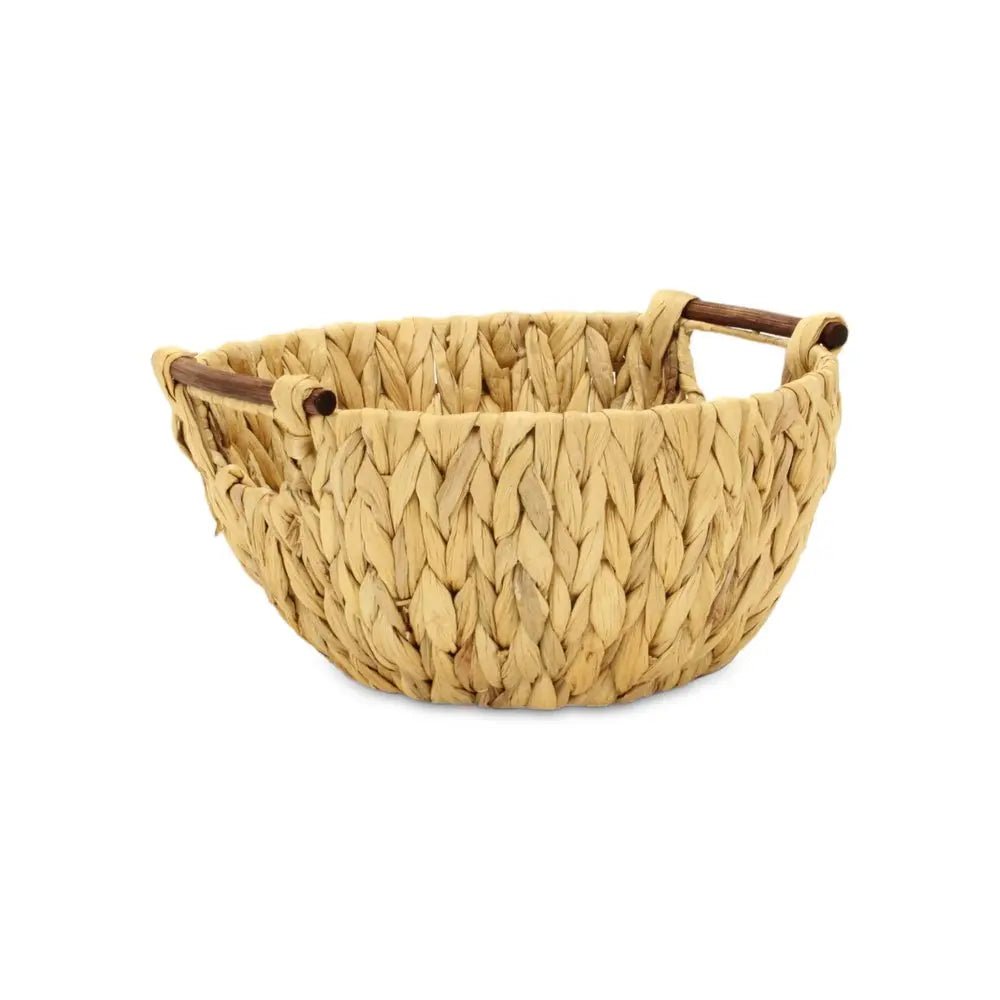 13" Brown Water Hyacinth And Metal Basket - NOBLE HOME INTERIORS