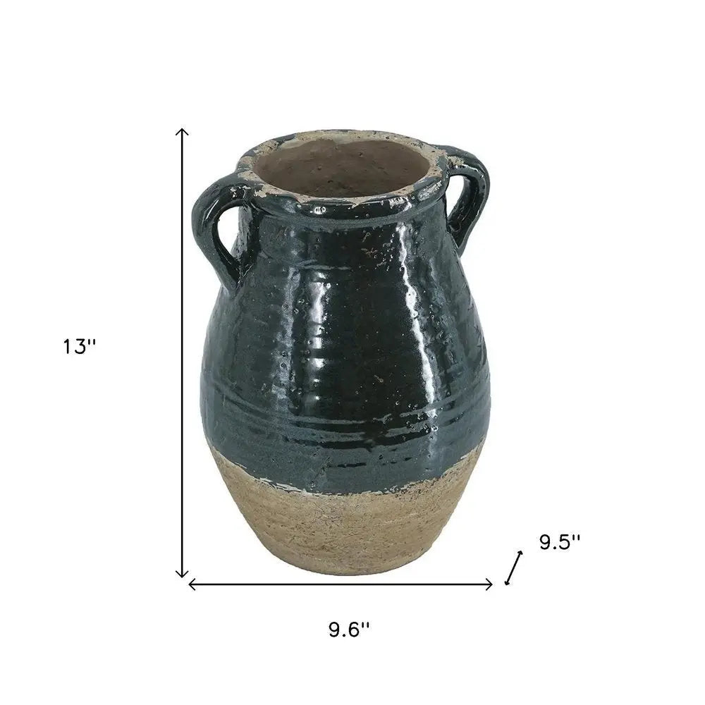 13" Dark Green Terracotta Round Jug Vase - NOBLE HOME INTERIORS