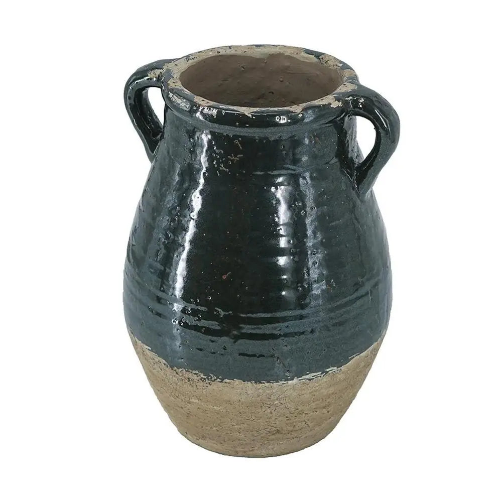 13" Dark Green Terracotta Round Jug Vase - NOBLE HOME INTERIORS