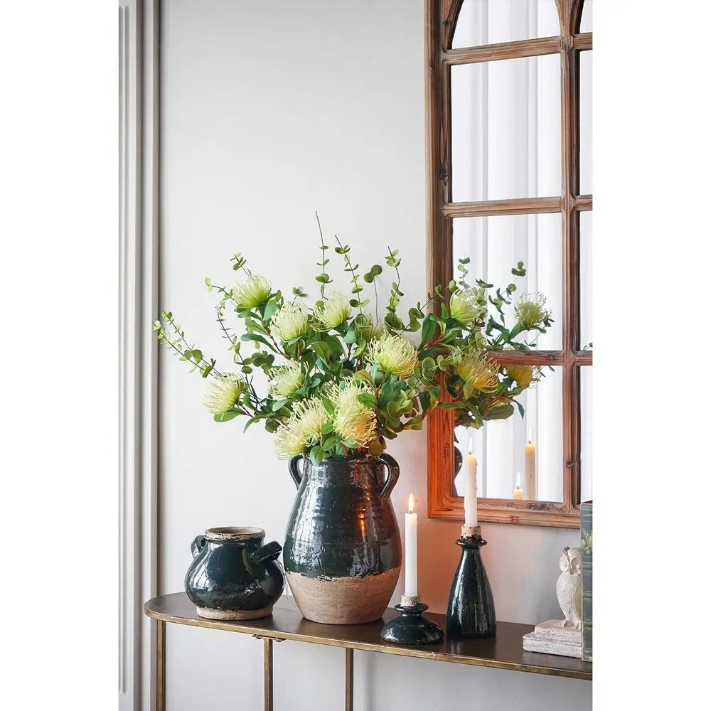 13" Dark Green Terracotta Round Jug Vase - NOBLE HOME INTERIORS