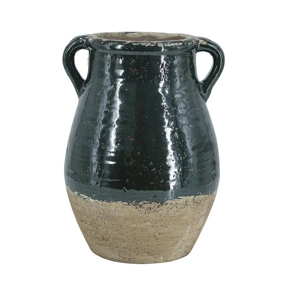 13" Dark Green Terracotta Round Jug Vase - NOBLE HOME INTERIORS
