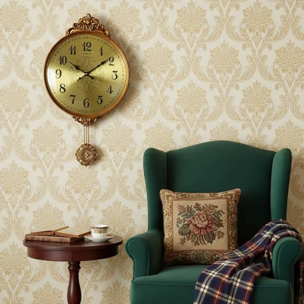 13" Gold And Black Resin Silent Pendulum Ornate Round Wall Clock HomeRoots