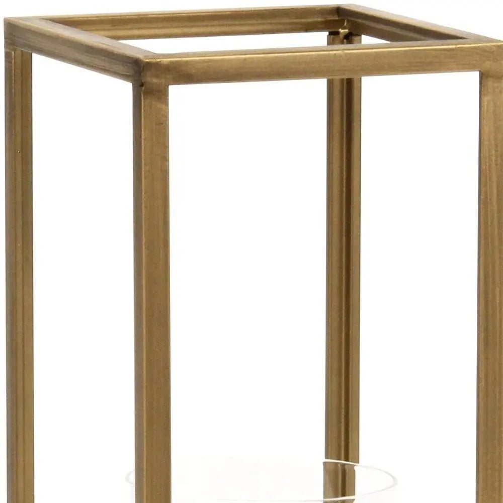 13" Gold And Clear Metal And Glass Tabletop Candle Holder HomeRoots