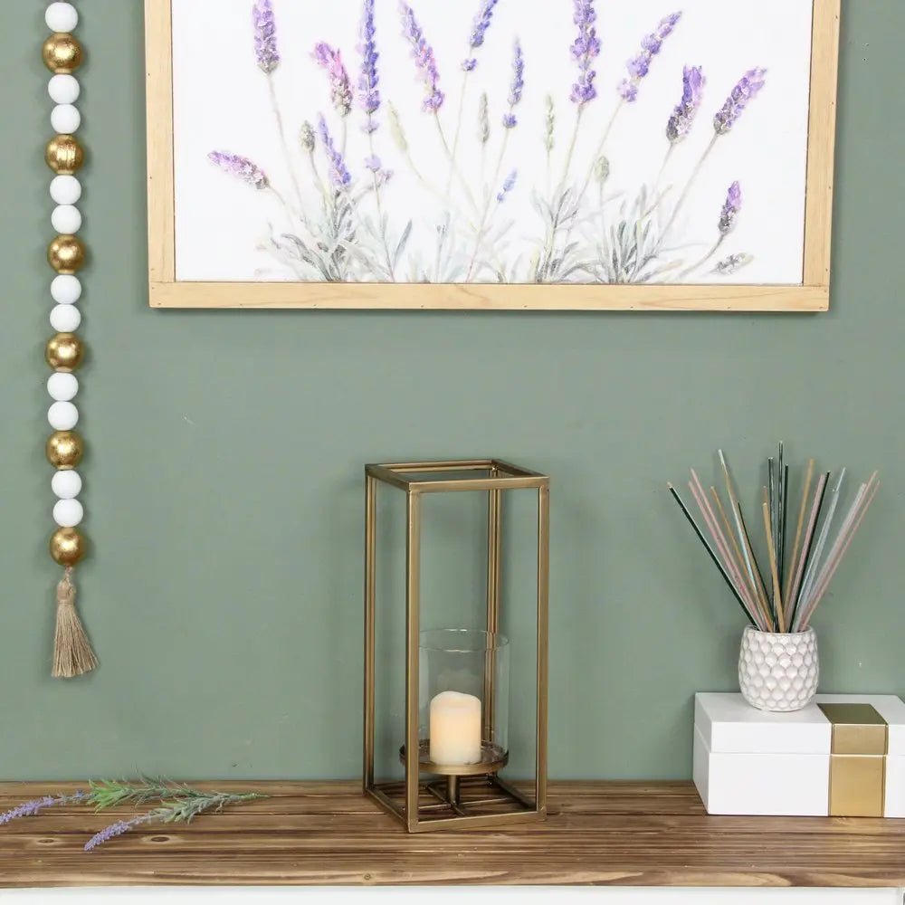 13" Gold And Clear Metal And Glass Tabletop Candle Holder HomeRoots