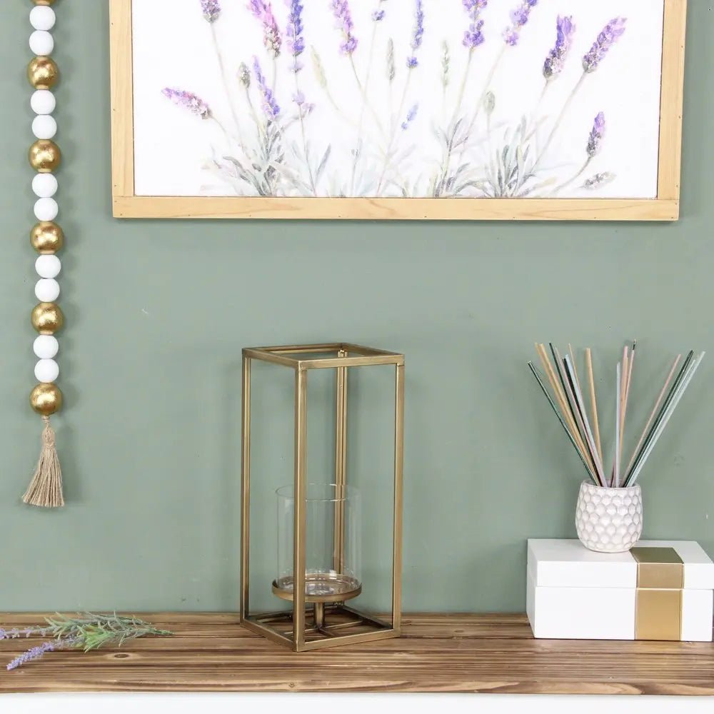 13" Gold And Clear Metal And Glass Tabletop Candle Holder HomeRoots