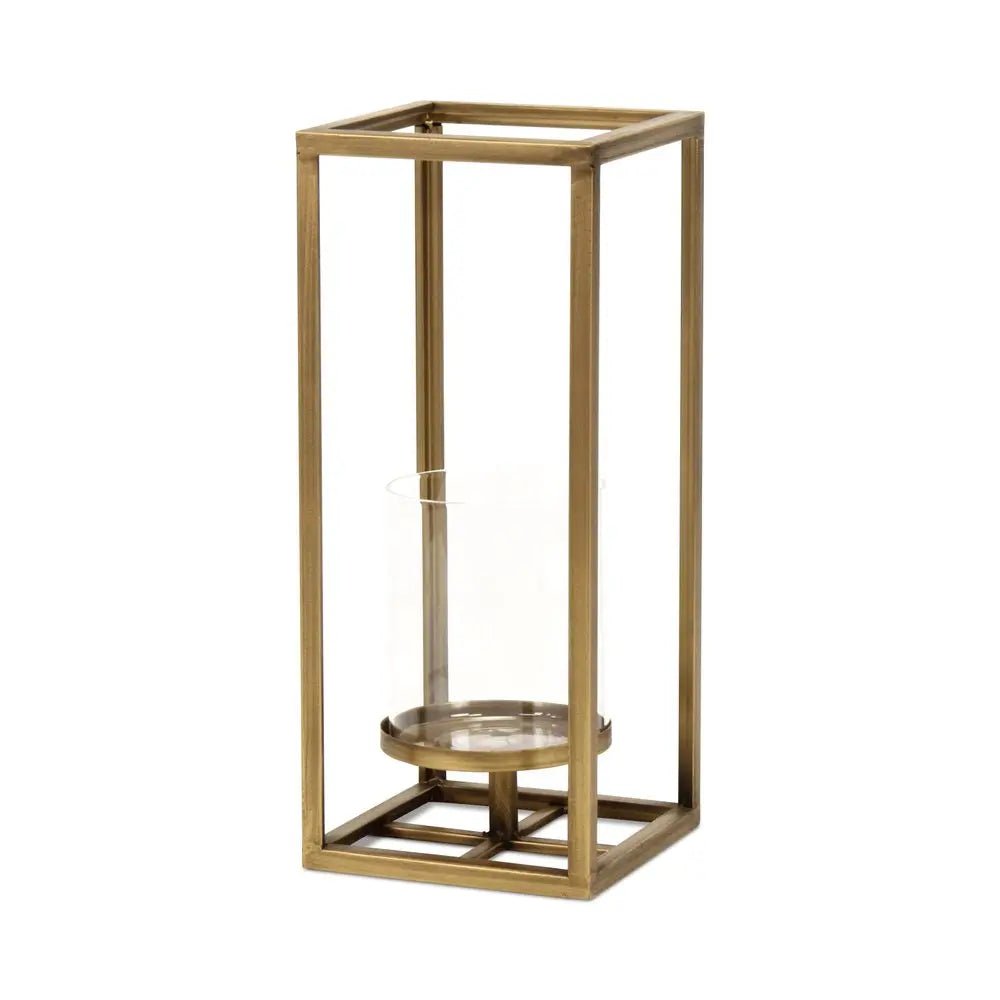 13" Gold And Clear Metal And Glass Tabletop Candle Holder HomeRoots