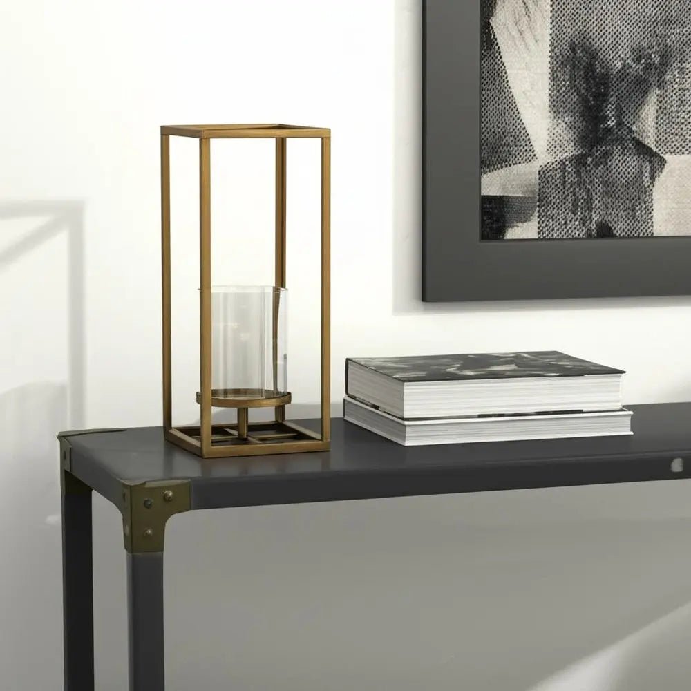 13" Gold And Clear Metal And Glass Tabletop Candle Holder HomeRoots