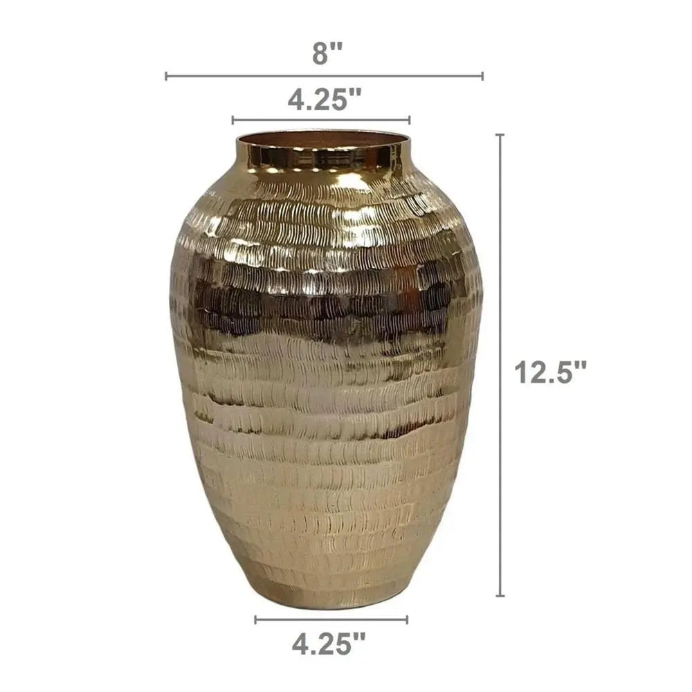 13" Gold Round Aluminum Table Vase - NOBLE HOME INTERIORS