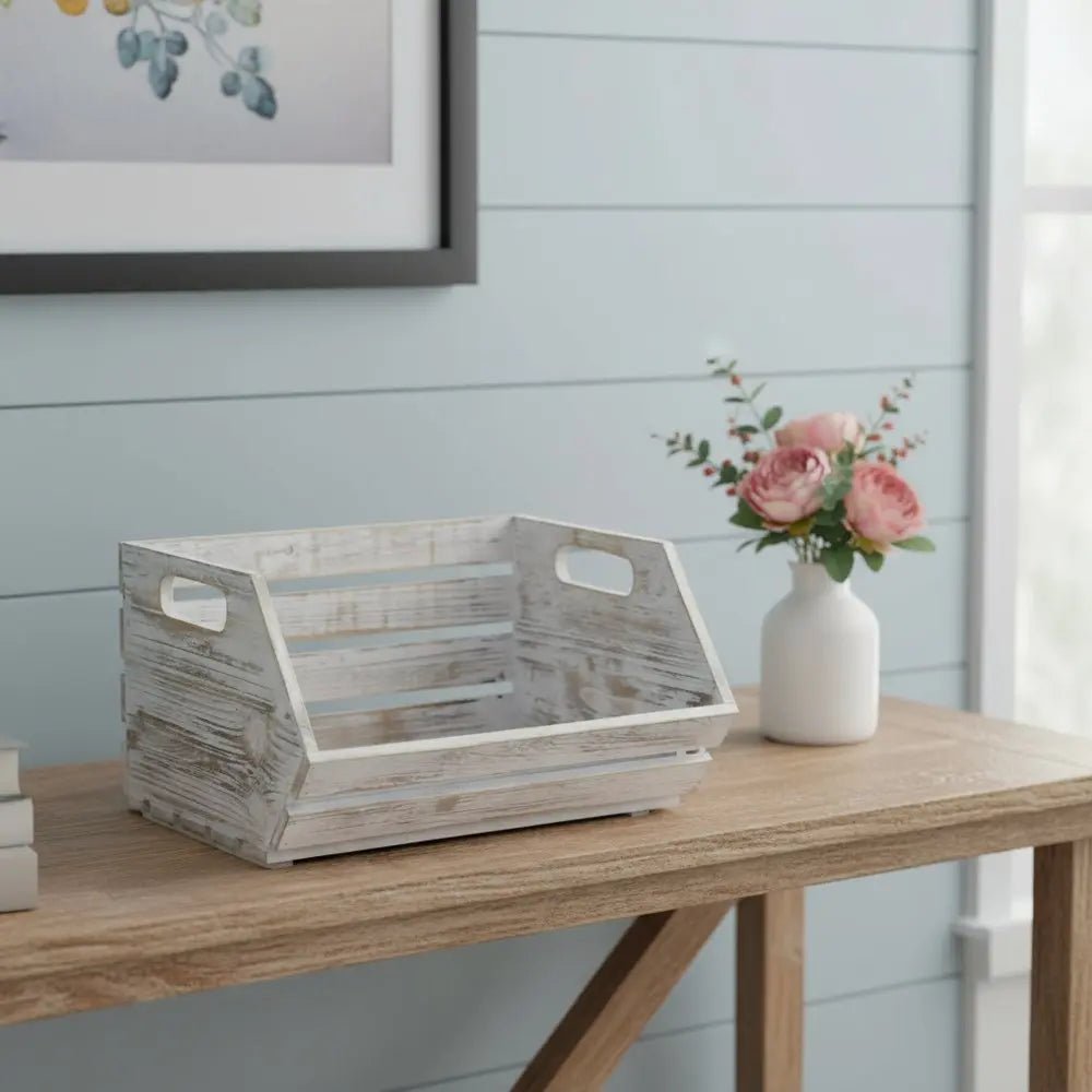 13" Gray Solid Wood Desk Organizer - NOBLE HOME INTERIORS