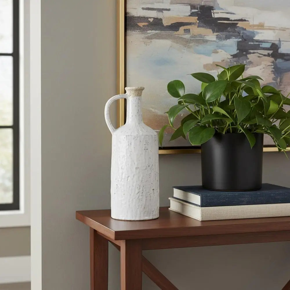 13" Ivory Terracotta Round Jug Vase - NOBLE HOME INTERIORS