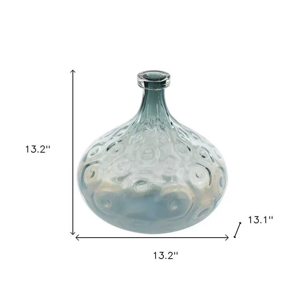 13" Light Blue Hammered Glass Table Vase - NOBLE HOME INTERIORS