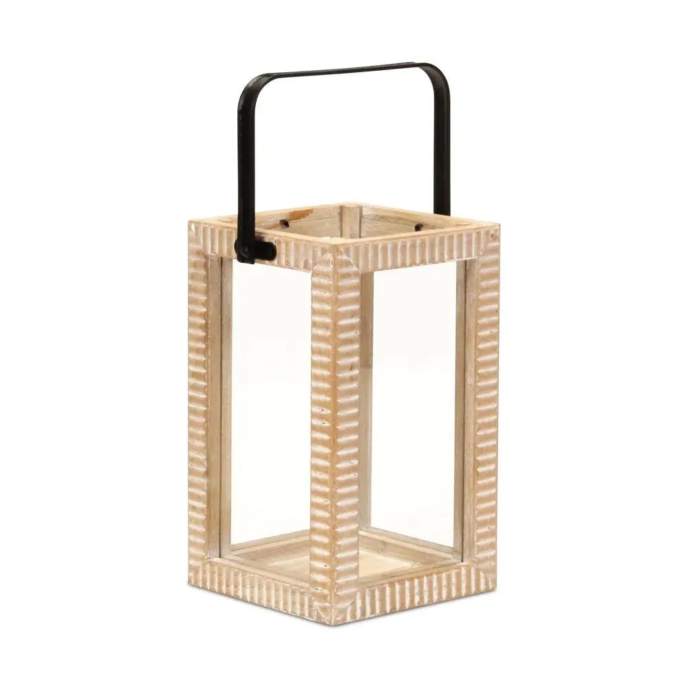 13" Natural Distressed Geometric Solid Wood Tabletop Lantern Candle Holder HomeRoots