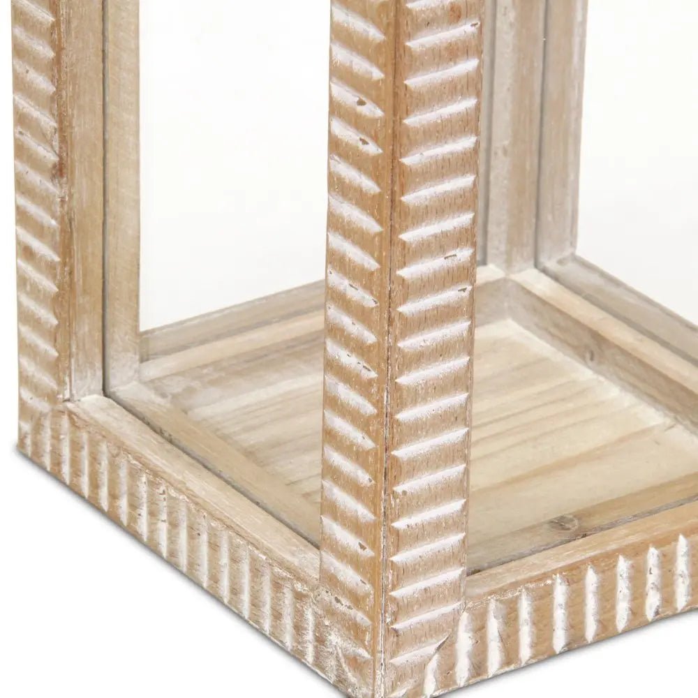 13" Natural Distressed Geometric Solid Wood Tabletop Lantern Candle Holder HomeRoots