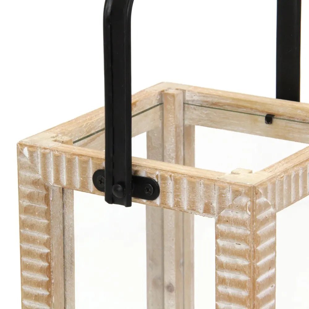 13" Natural Distressed Geometric Solid Wood Tabletop Lantern Candle Holder HomeRoots