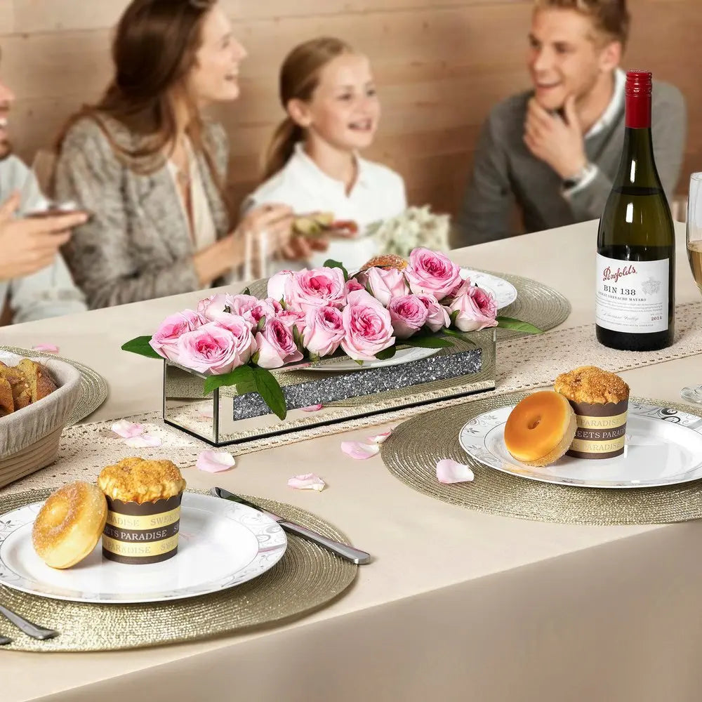 13" Silver Crystal And Mirrored Glass Table Vase With Crystals - NOBLE HOME INTERIORS