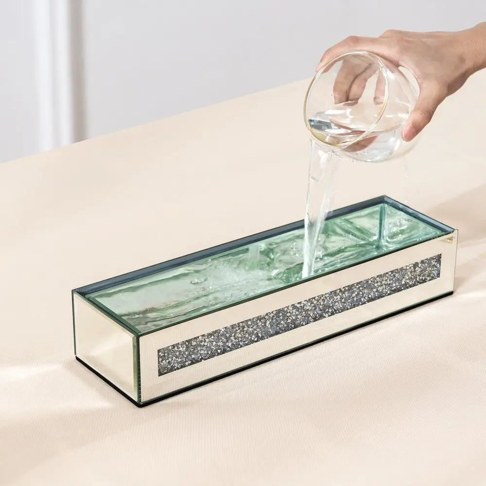 13" Silver Crystal And Mirrored Glass Table Vase With Crystals - NOBLE HOME INTERIORS