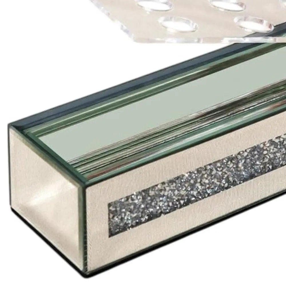 13" Silver Crystal And Mirrored Glass Table Vase With Crystals - NOBLE HOME INTERIORS