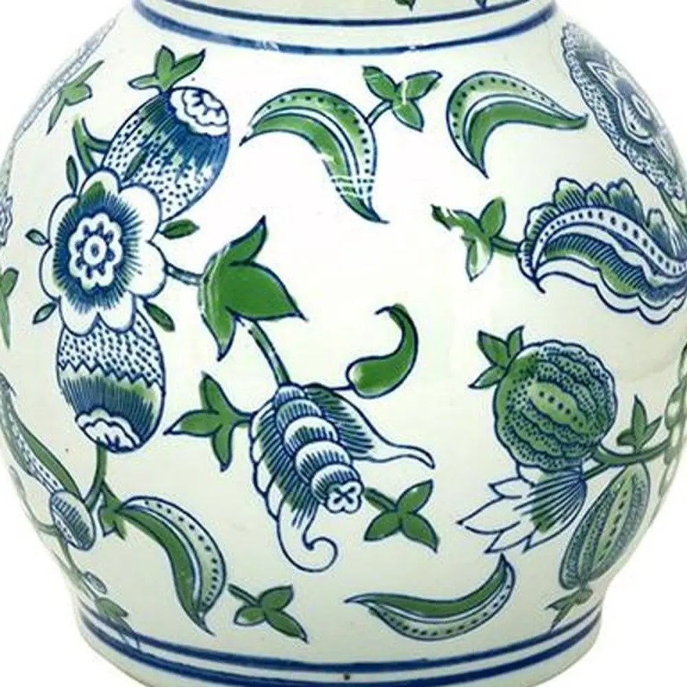 13" White Blue And Green Chinoiserie Porcelain Wavy Gourd Table Vase - NOBLE HOME INTERIORS