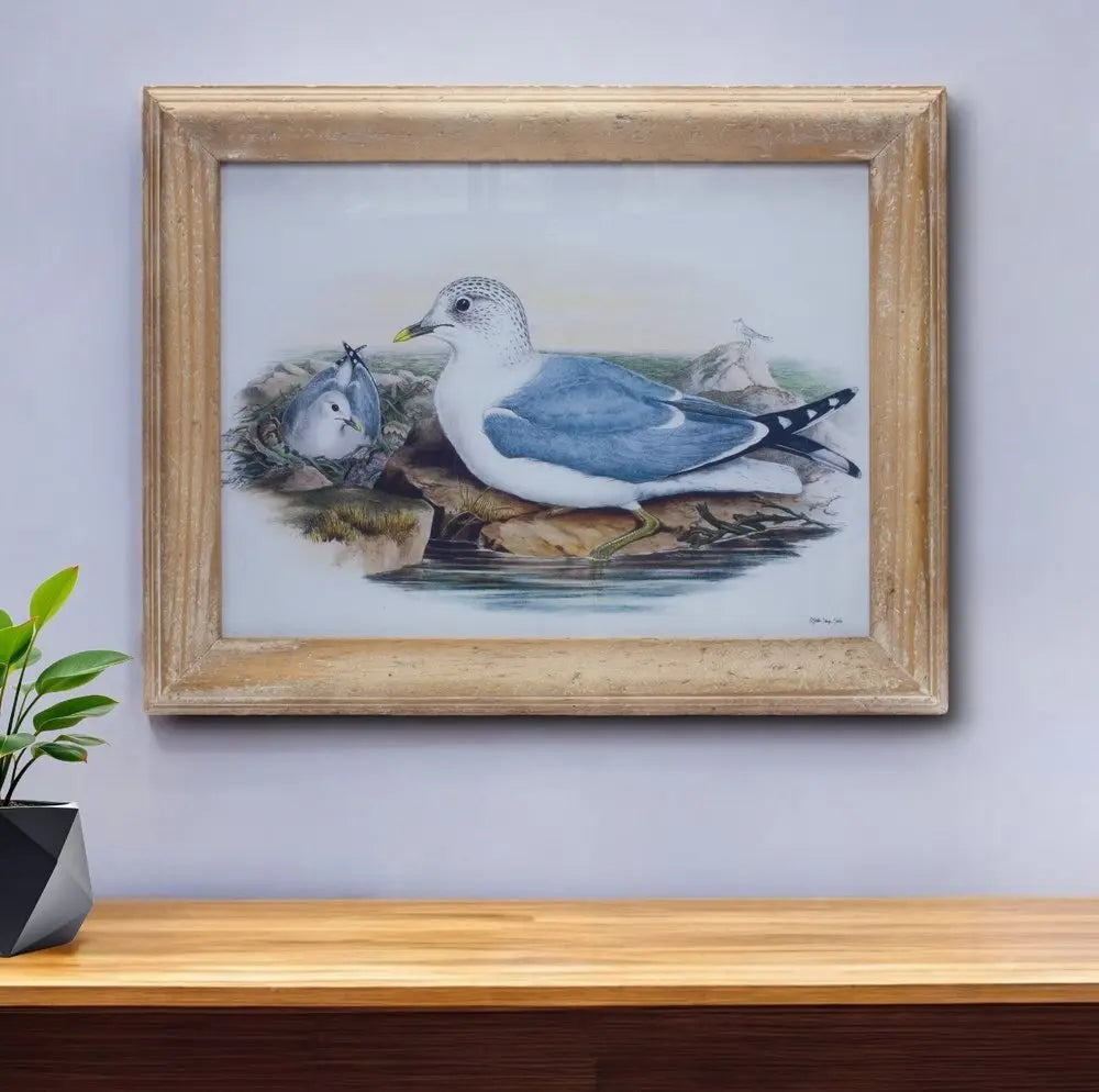 13" X 17" Natural And Blue Bird Solid Wood Framed Art - NOBLE HOME INTERIORS