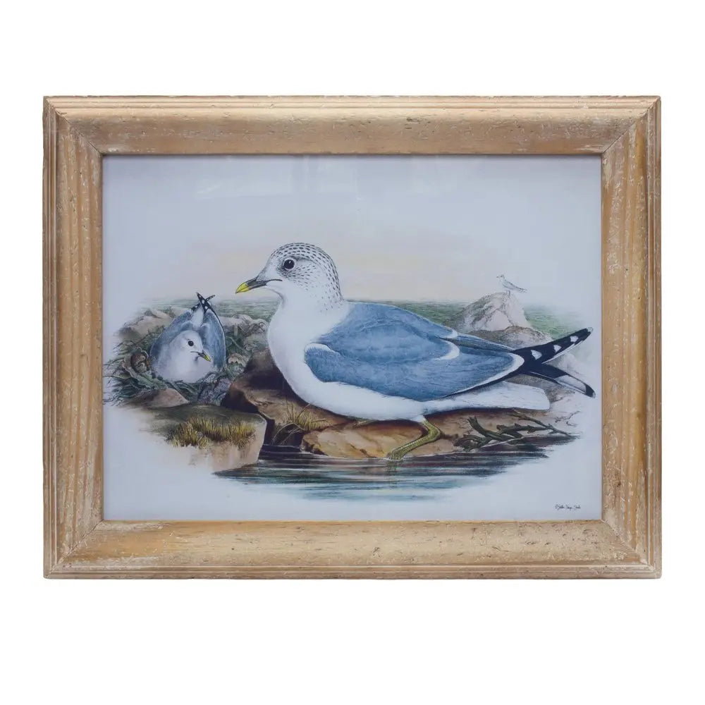 13" X 17" Natural And Blue Bird Solid Wood Framed Art - NOBLE HOME INTERIORS