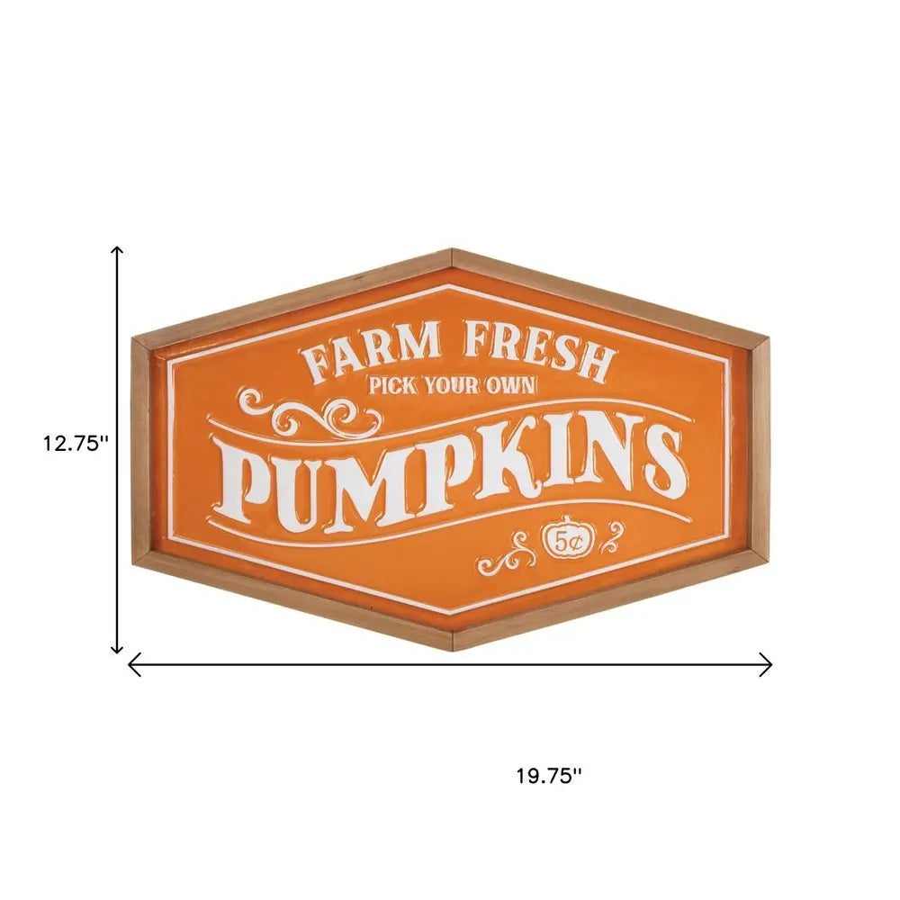 13" X 20" Orange And White Metal Farm Fresh Pumpkins Wall Decor - NOBLE HOME INTERIORS