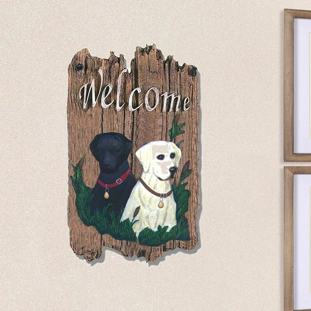 13" X 8" Brown Black And Yellow Dog Welcome Polyresin Wall Decor - NOBLE HOME INTERIORS