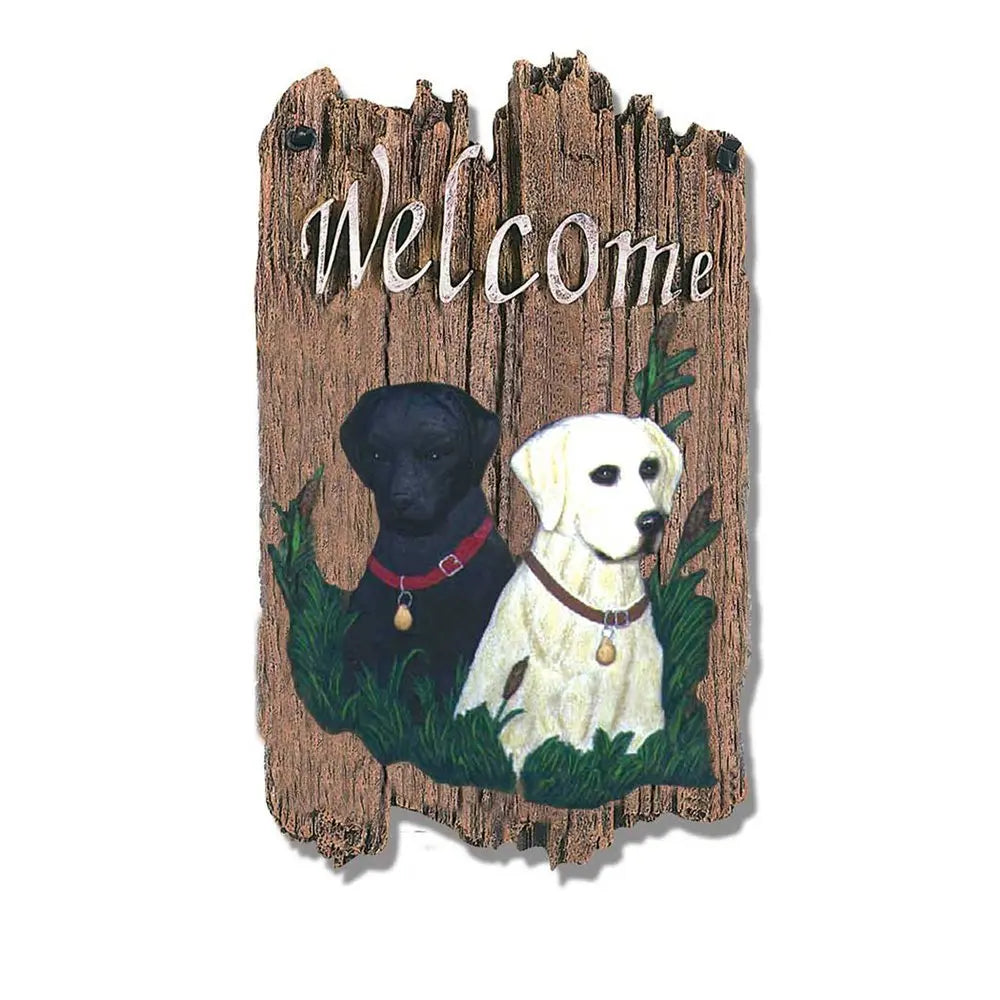13" X 8" Brown Black And Yellow Dog Welcome Polyresin Wall Decor - NOBLE HOME INTERIORS