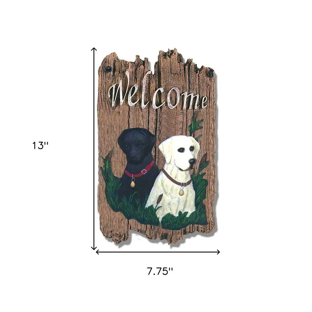 13" X 8" Brown Black And Yellow Dog Welcome Polyresin Wall Decor - NOBLE HOME INTERIORS