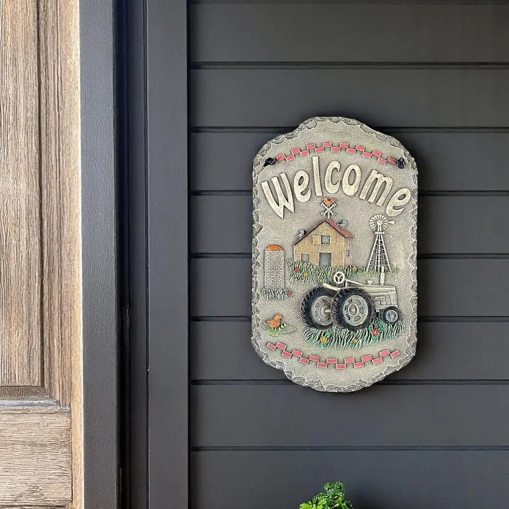 13" X 8" Gray And Beige Polyresin Welcome Sign Wall Decor - NOBLE HOME INTERIORS