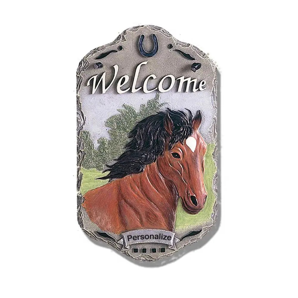 13" X 8" Gray Black And Brown Horse Welcome Resin Wall Decor - NOBLE HOME INTERIORS