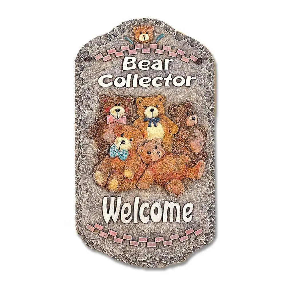 13" X 8" Gray Brown And Cream Bear Welcome Resin Wall Decor - NOBLE HOME INTERIORS