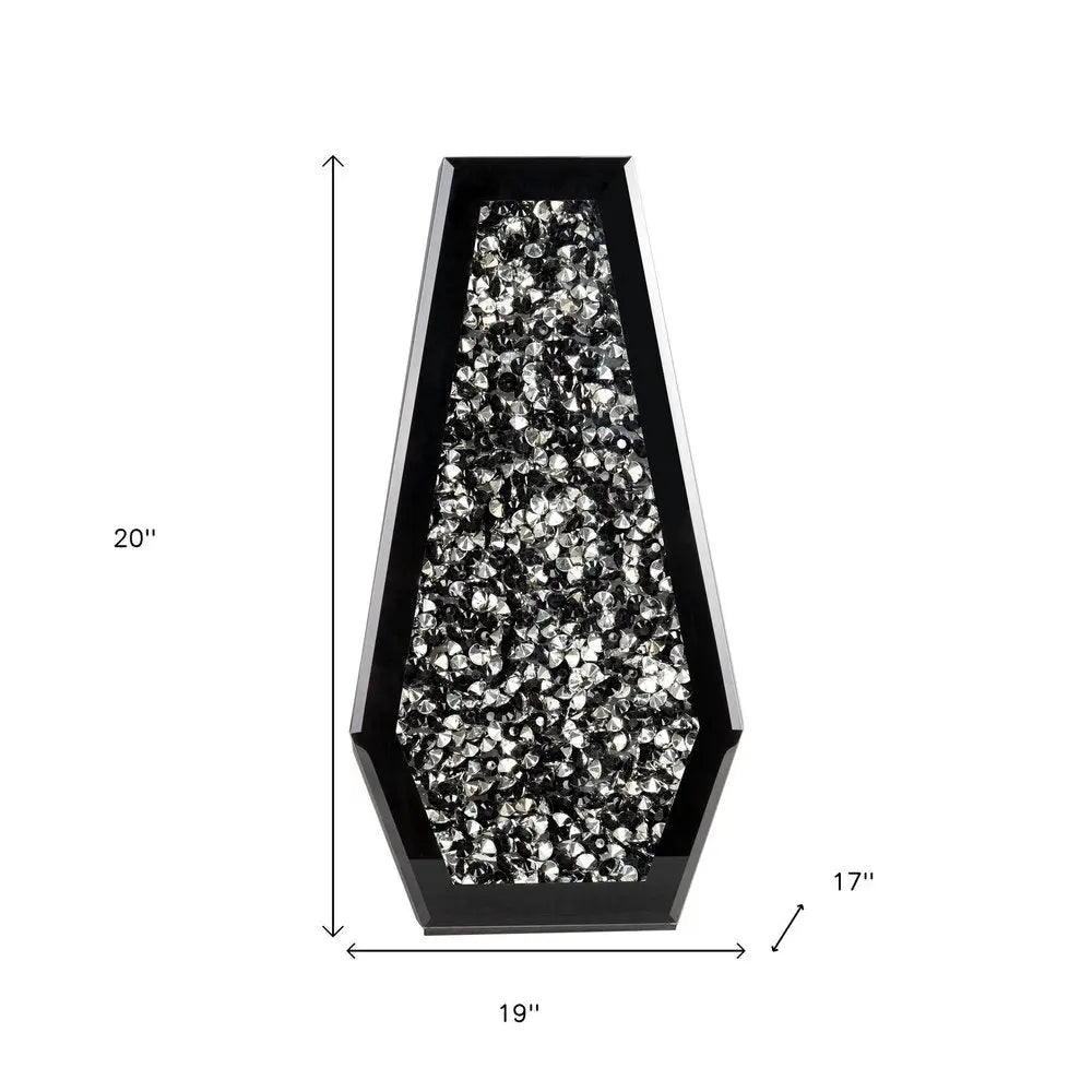14" Black And Silver Glass Table Vase With Faux Crystals - NOBLE HOME INTERIORS