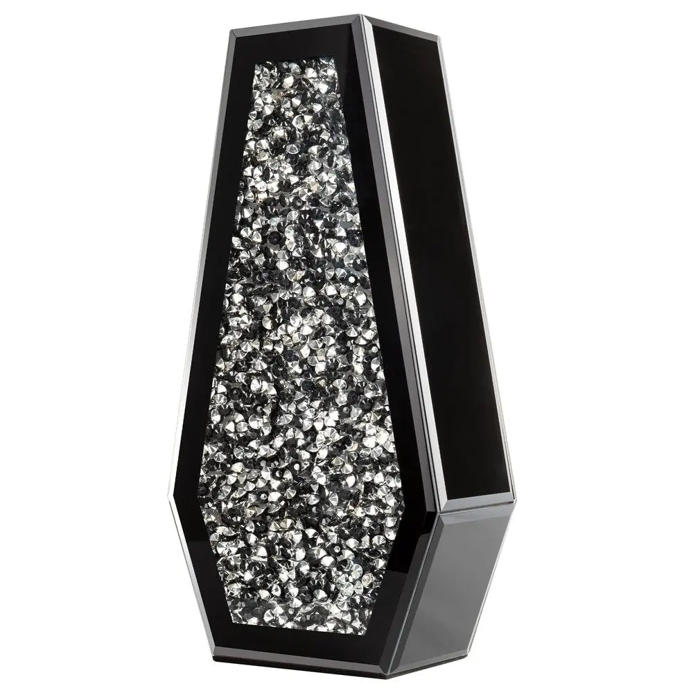 14" Black And Silver Glass Table Vase With Faux Crystals - NOBLE HOME INTERIORS