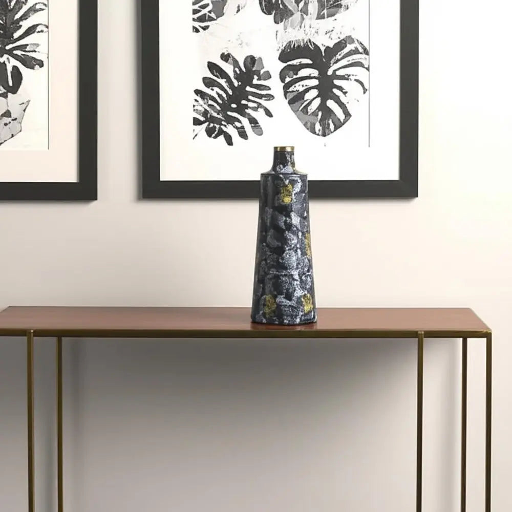 14" Blue And Gold Abstract Bud Glass Table Vase - NOBLE HOME INTERIORS