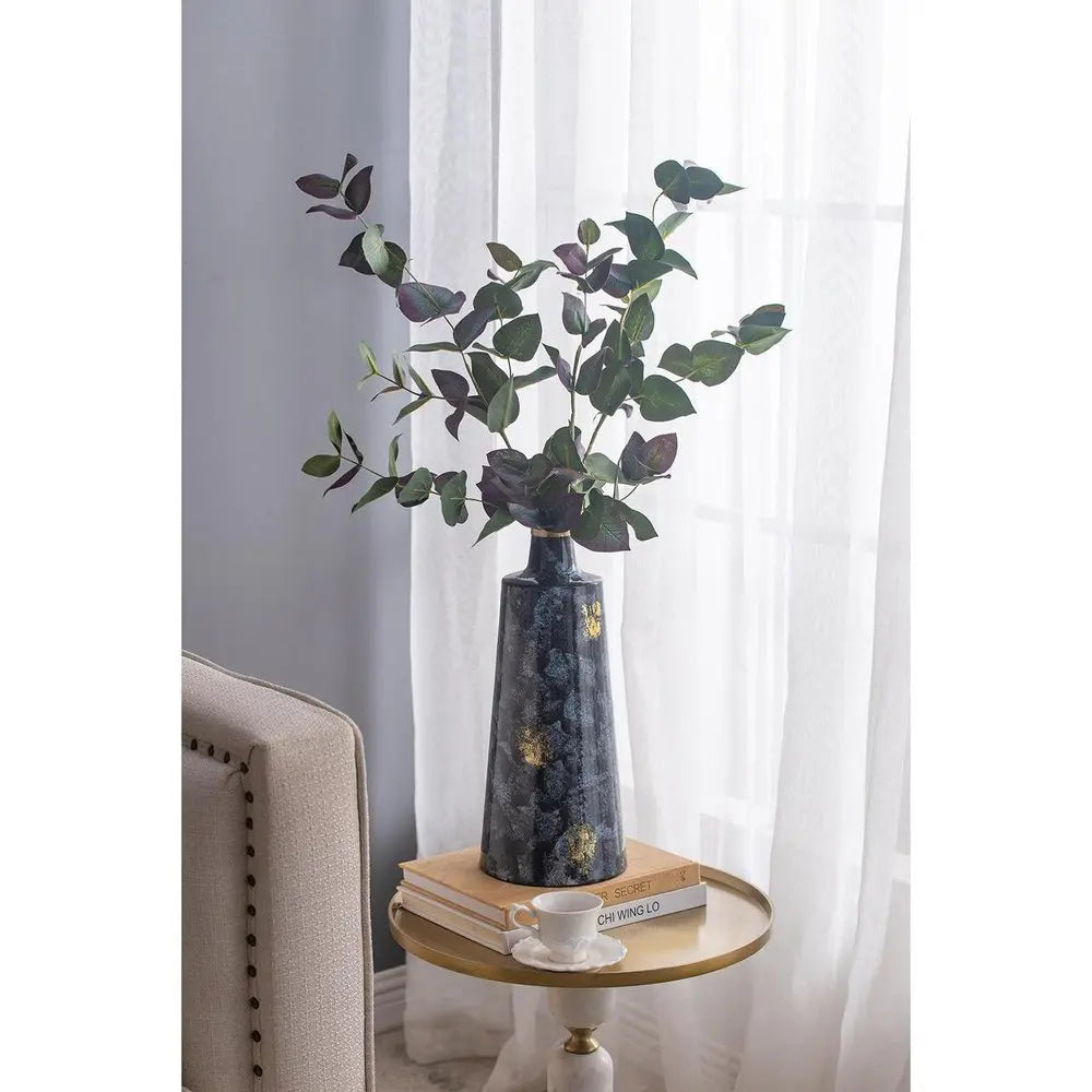 14" Blue And Gold Abstract Bud Glass Table Vase - NOBLE HOME INTERIORS