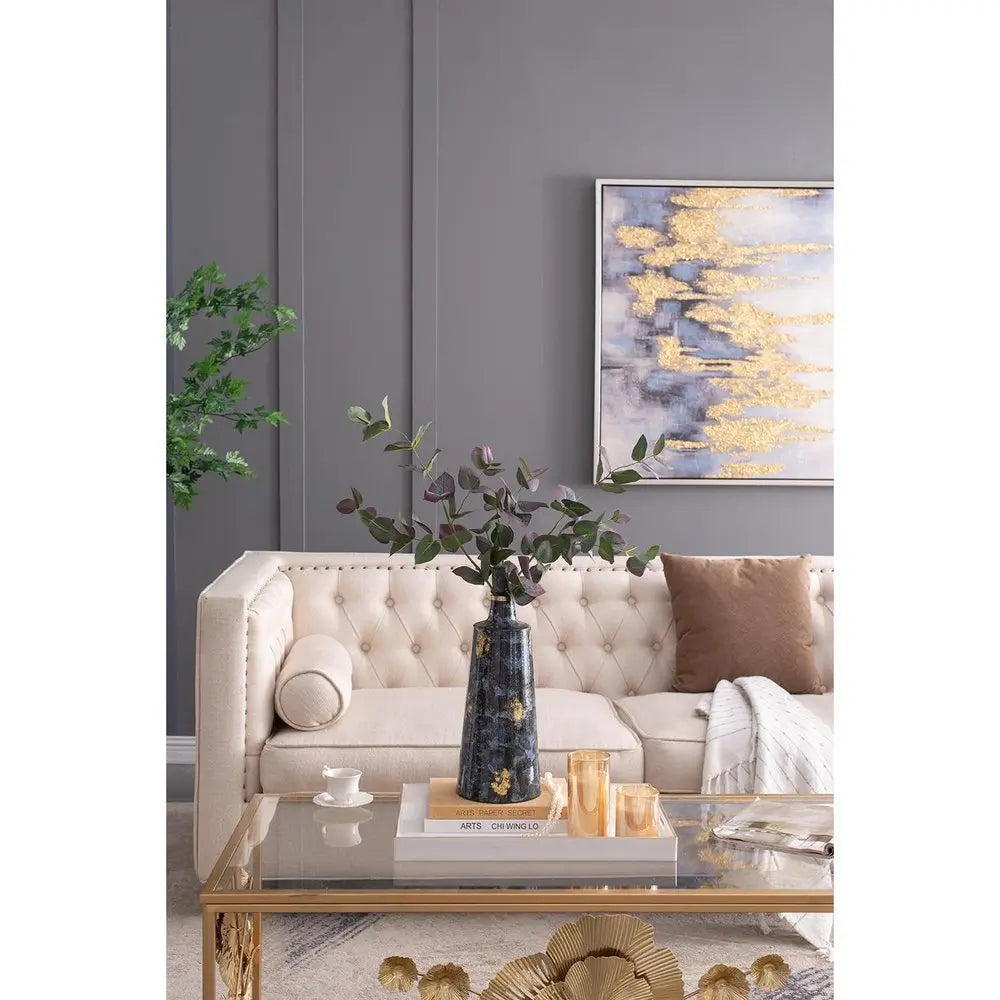 14" Blue And Gold Abstract Bud Glass Table Vase - NOBLE HOME INTERIORS