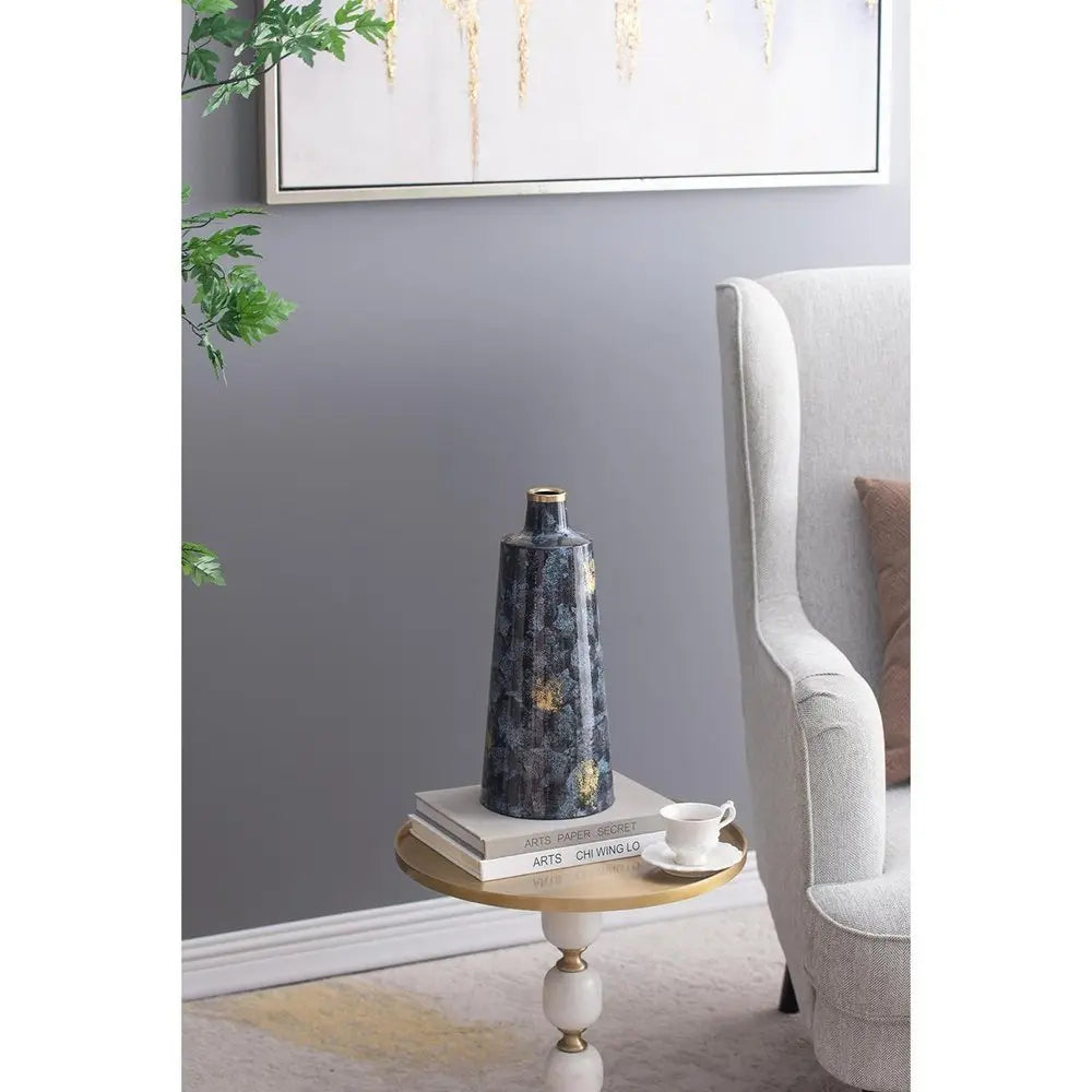 14" Blue And Gold Abstract Bud Glass Table Vase - NOBLE HOME INTERIORS