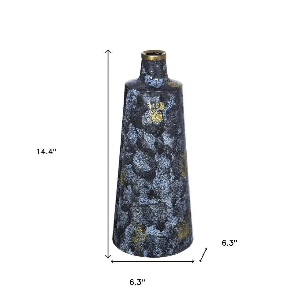 14" Blue And Gold Abstract Bud Glass Table Vase - NOBLE HOME INTERIORS