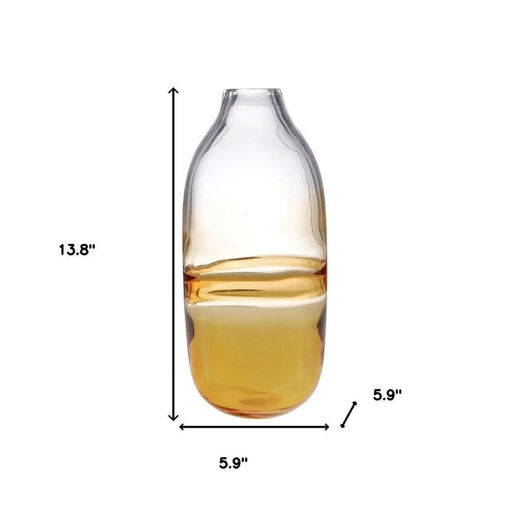 14" Clear And Amber Ombre Glass Round Table Vase - NOBLE HOME INTERIORS