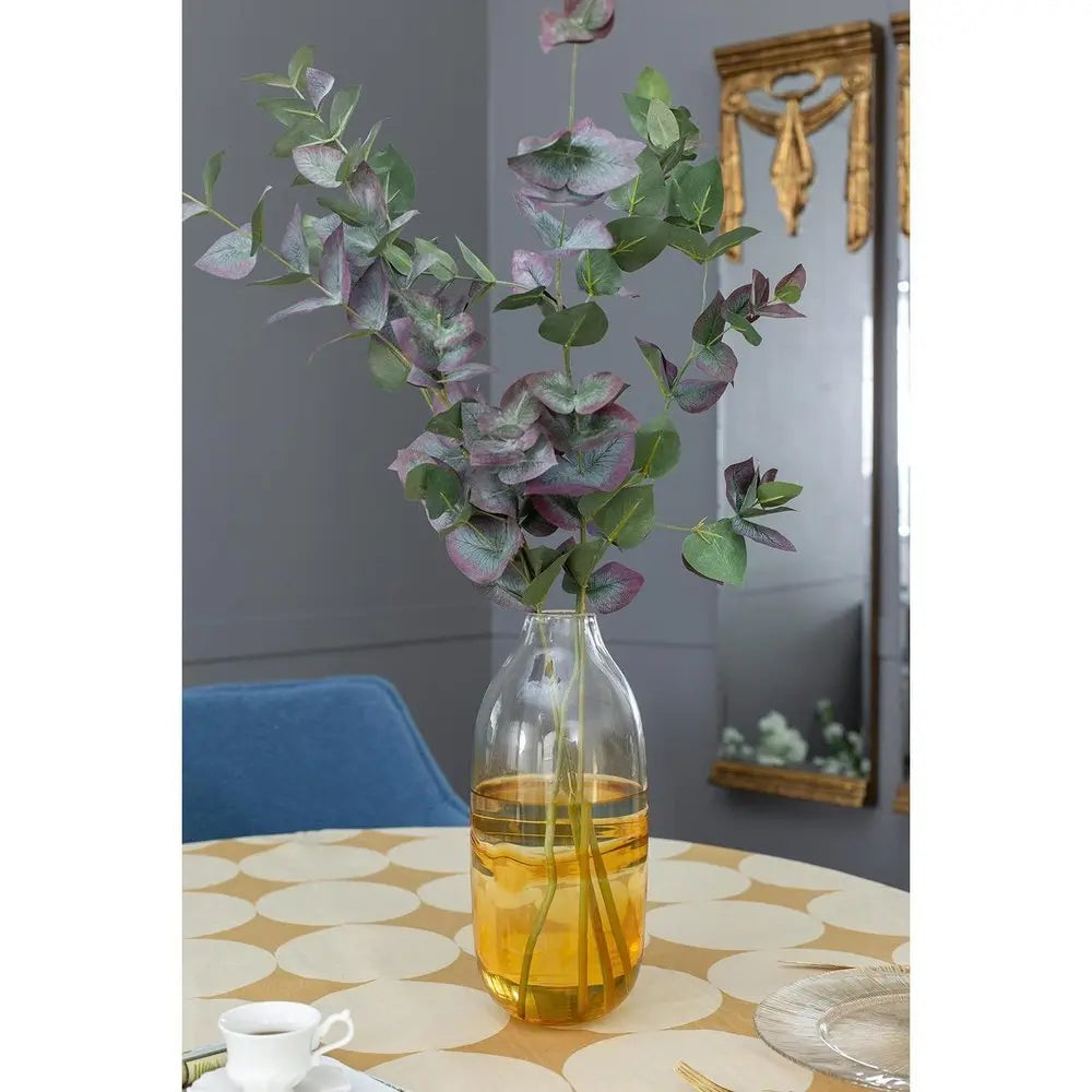 14" Clear And Amber Ombre Glass Round Table Vase - NOBLE HOME INTERIORS