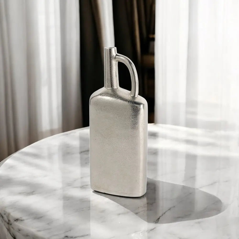 14" Silver Aluminum Jug Table Vase - NOBLE HOME INTERIORS