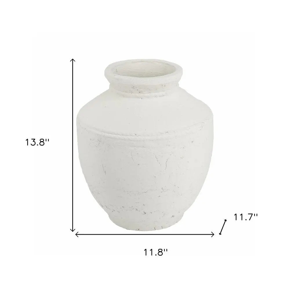 14" White Terracotta Round Jug Vase - NOBLE HOME INTERIORS