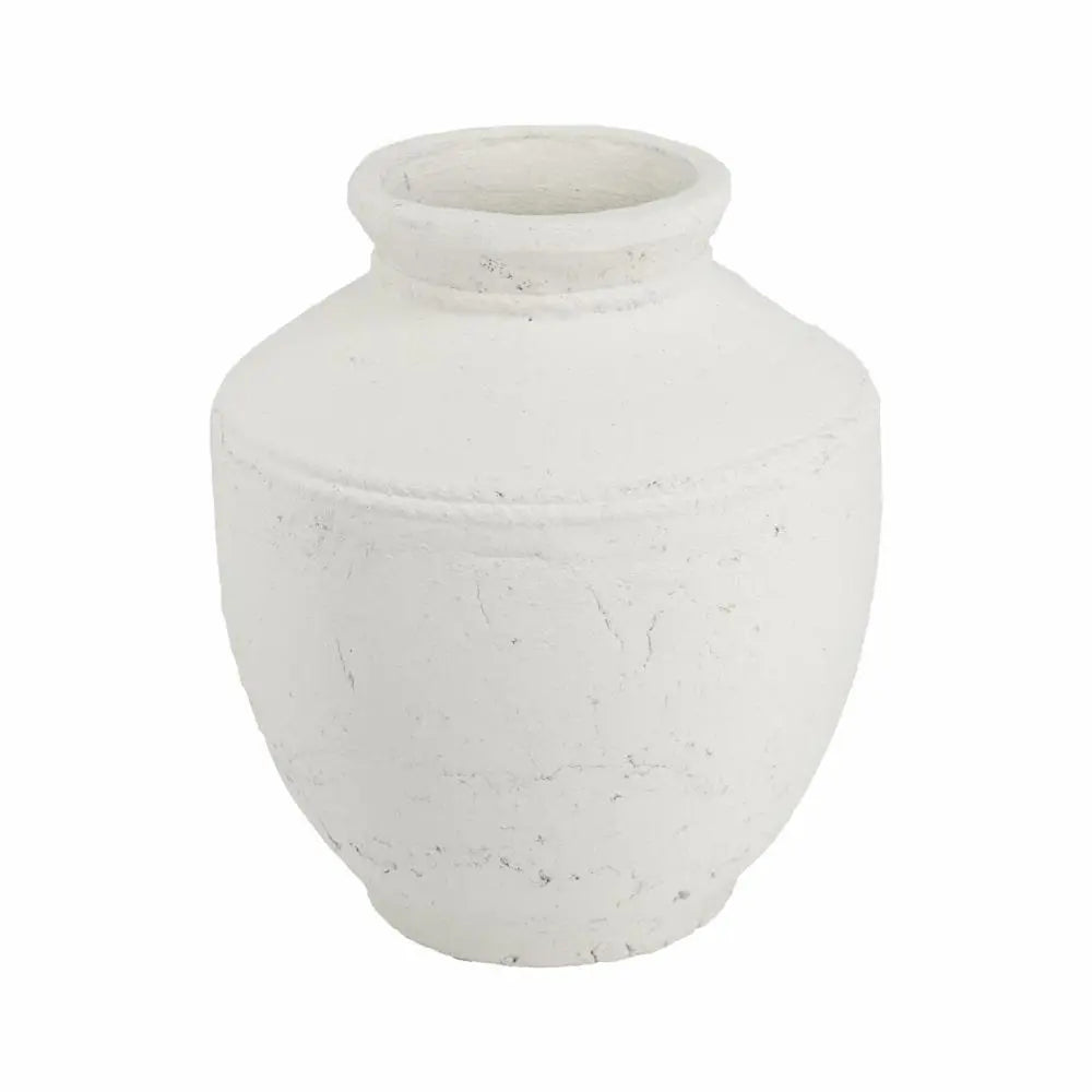 14" White Terracotta Round Jug Vase - NOBLE HOME INTERIORS